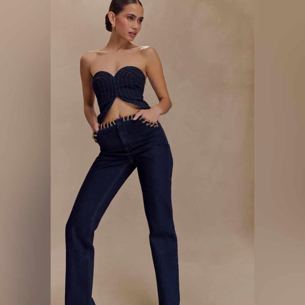 Meryl Lace Up Denim Jean - Indigo Blue